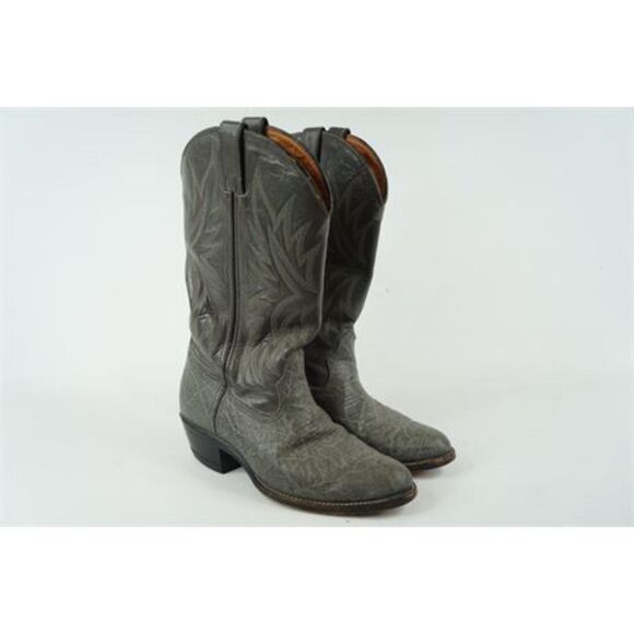 Double H Leather Cowboy Boots grey  cowgirl western sz. 7 embroidered pull on - Picture 8 of 14